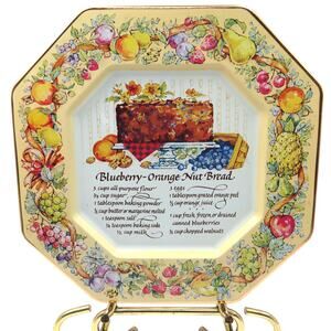 Vintage Avon Recipe Tin Tray Blueberry Orange Nut Bread 1982 Made in England